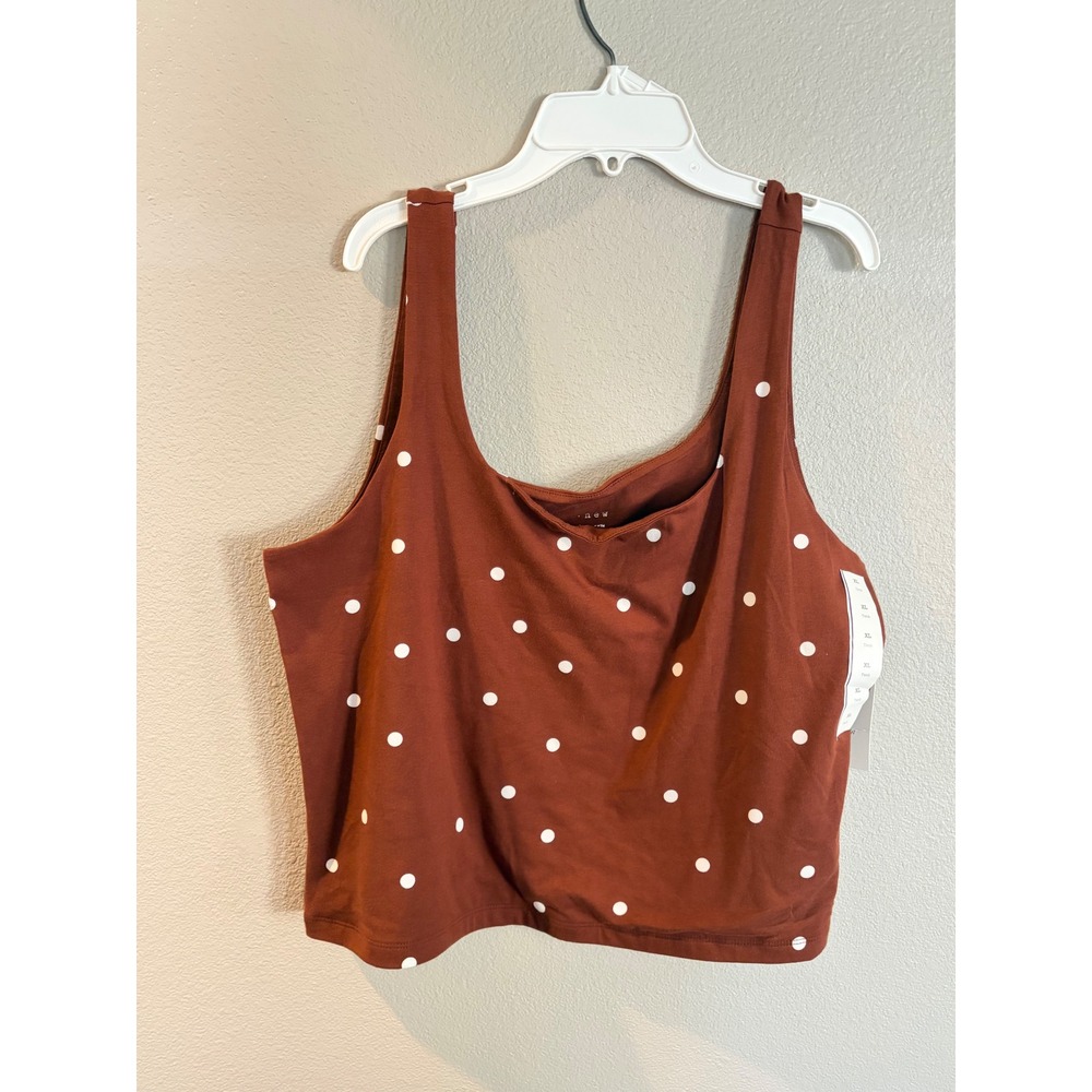 A New Day Womens XL Polka Dot Tank Top Rust Brown White Sleeveless Crop Top NWT